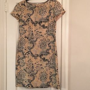 Talbots Silk Asian Print Dress Yellow Black Sz 8 P